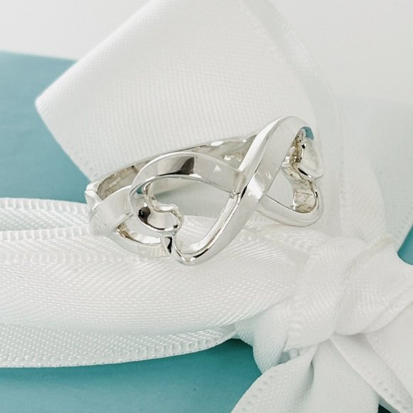 Size 10 Tiffany & Co Double Loving Hearts Ring in Silver by Paloma Picasso